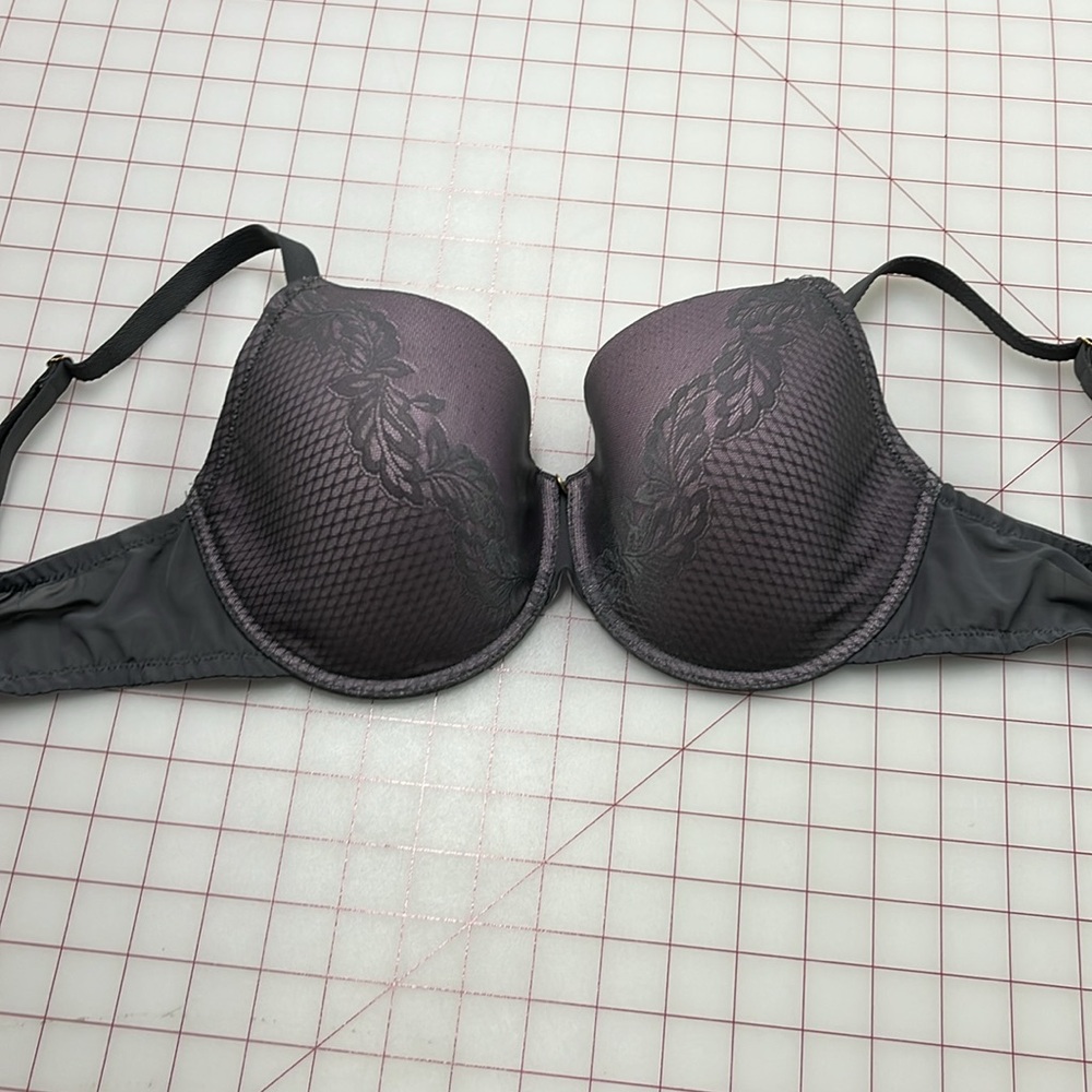 NATORI Support Smooth Scroll Lace Convertable Underwire Grey/Plum Bra SZ 32DDD - Picture 12 of 16